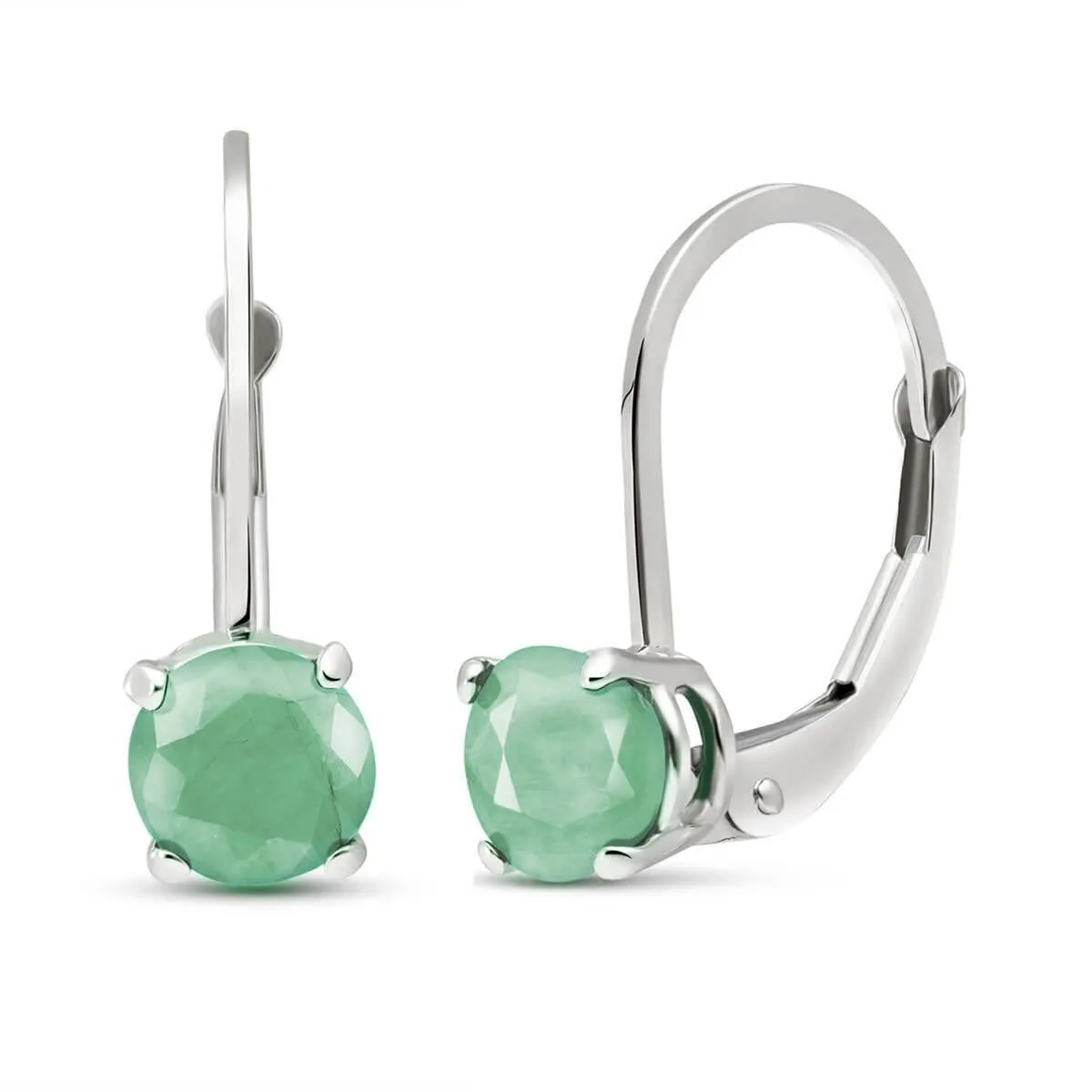 1.2 Carat 14K Solid White Gold Leverback Earrings Emerald