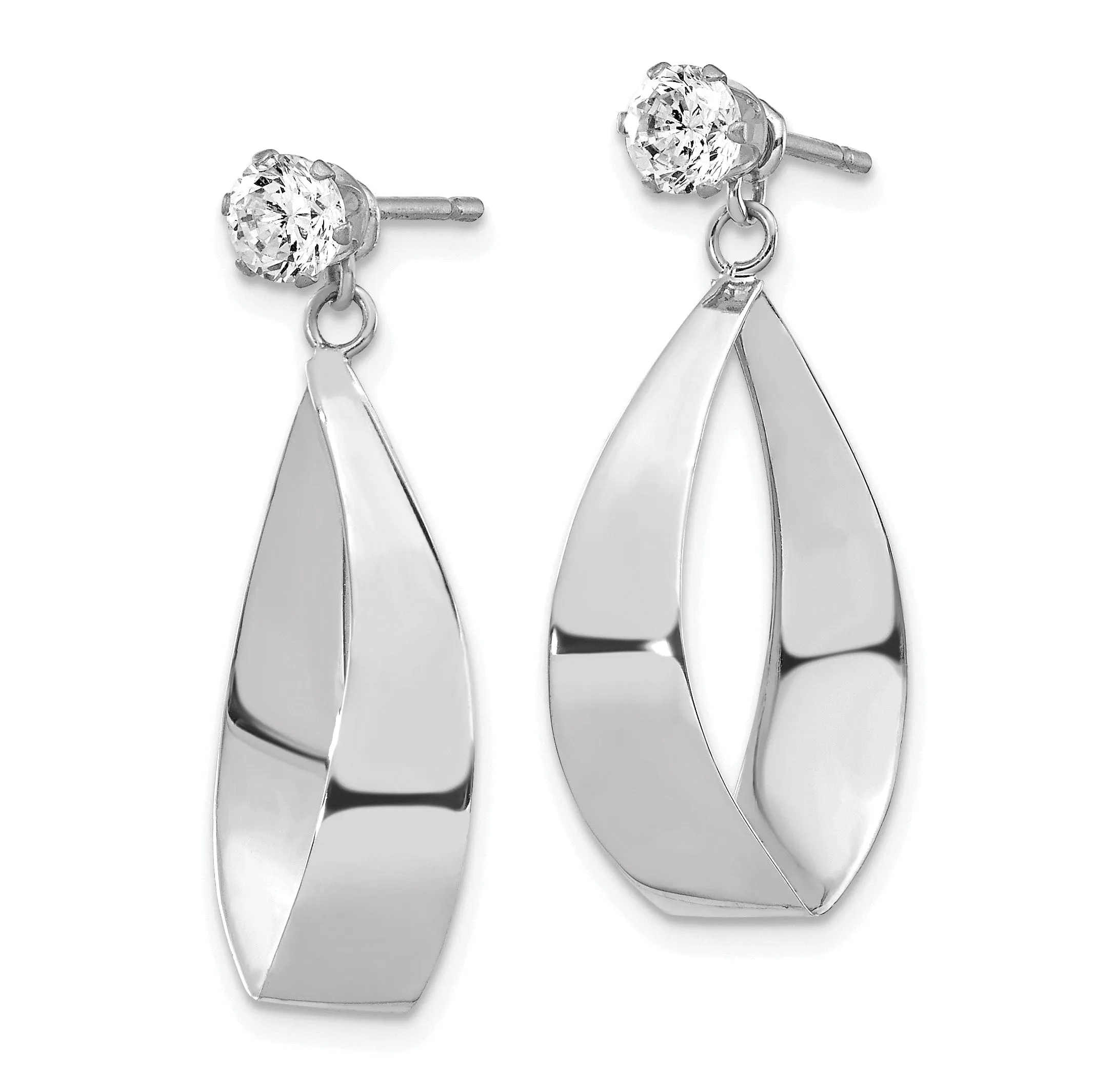 14k White Gold Polished Oval Dangle Stud Earring Jackets