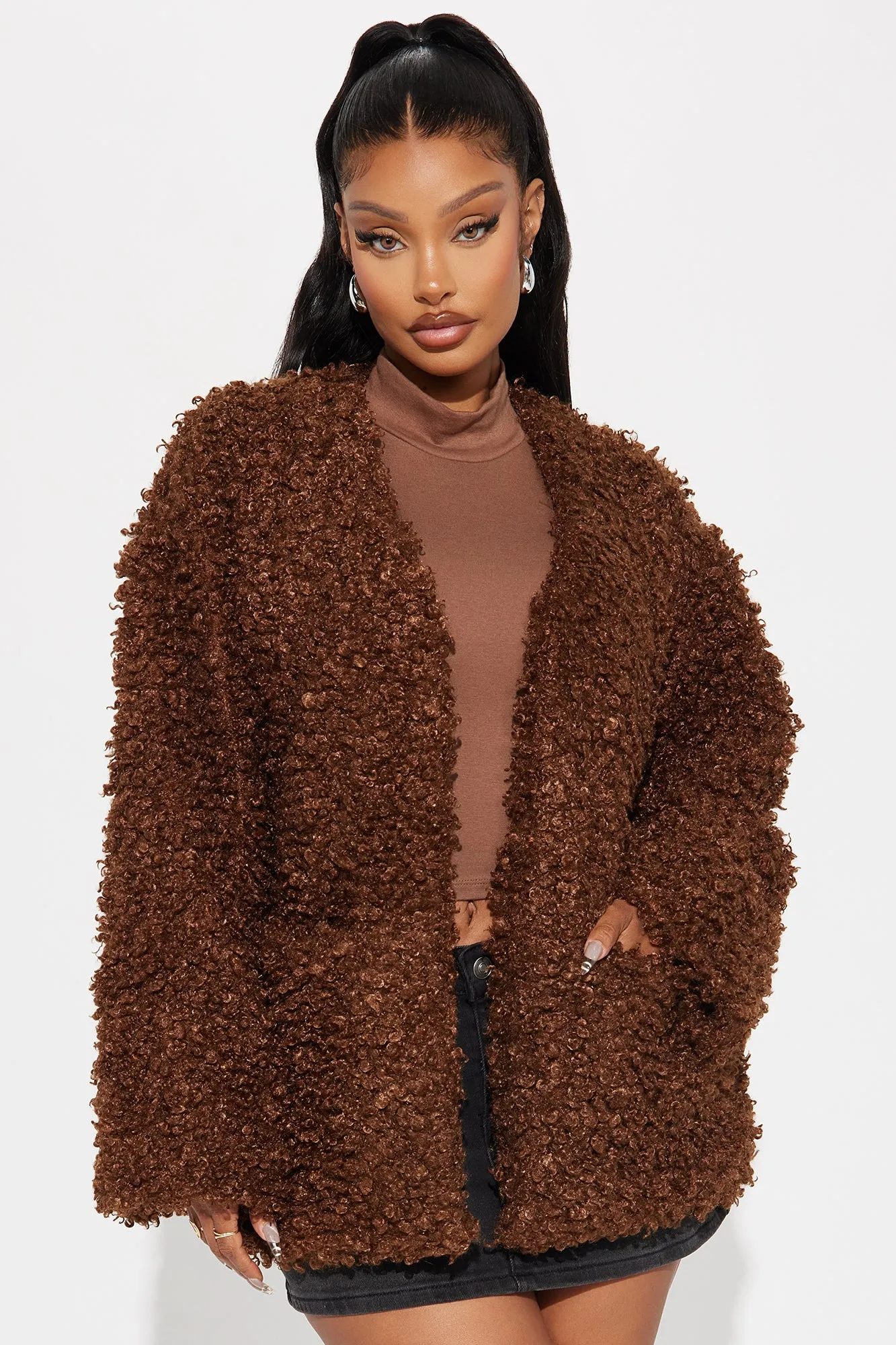 Adjust To The Fame Faux Fur Coat - Chocolate