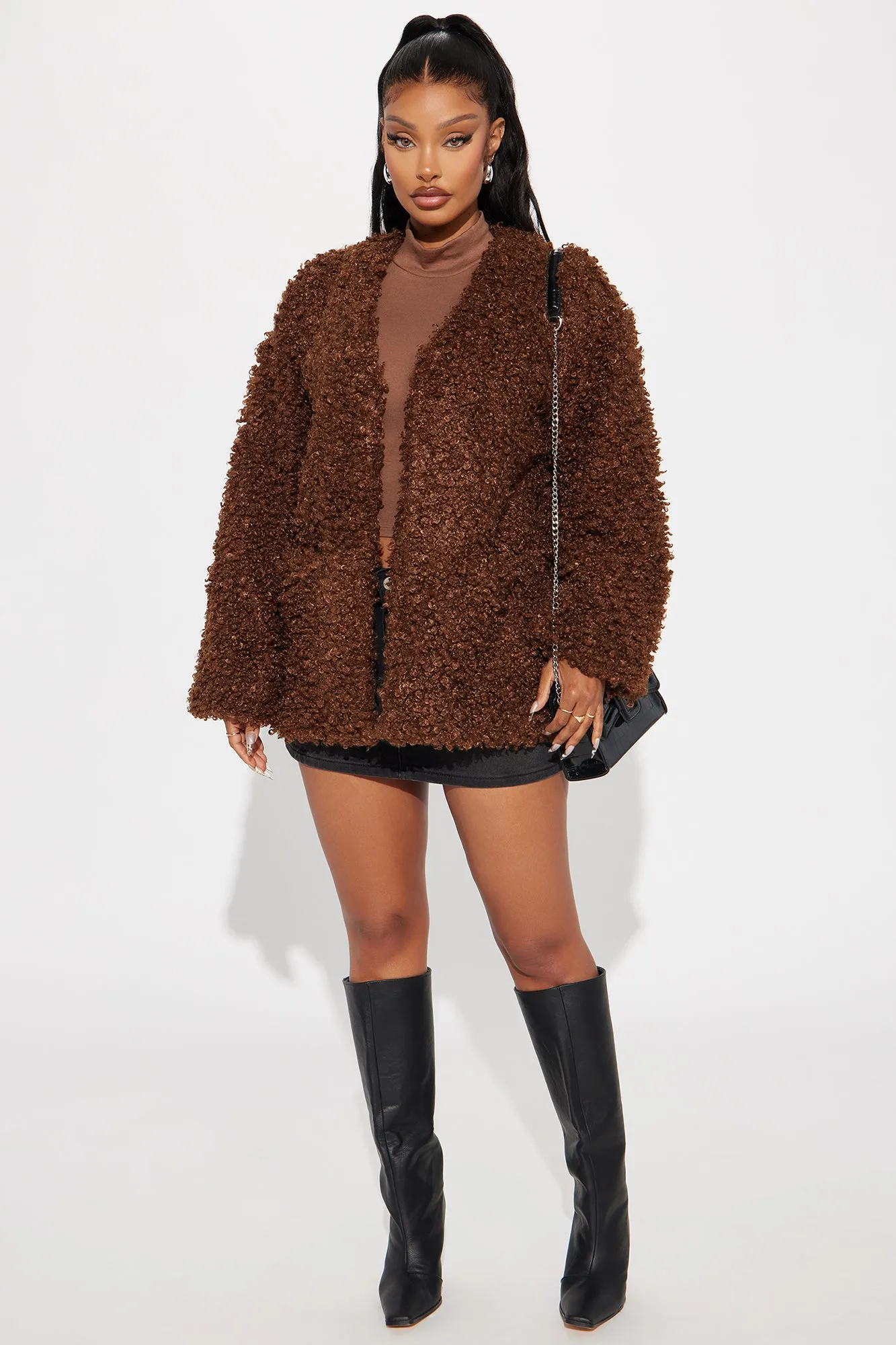 Adjust To The Fame Faux Fur Coat - Chocolate