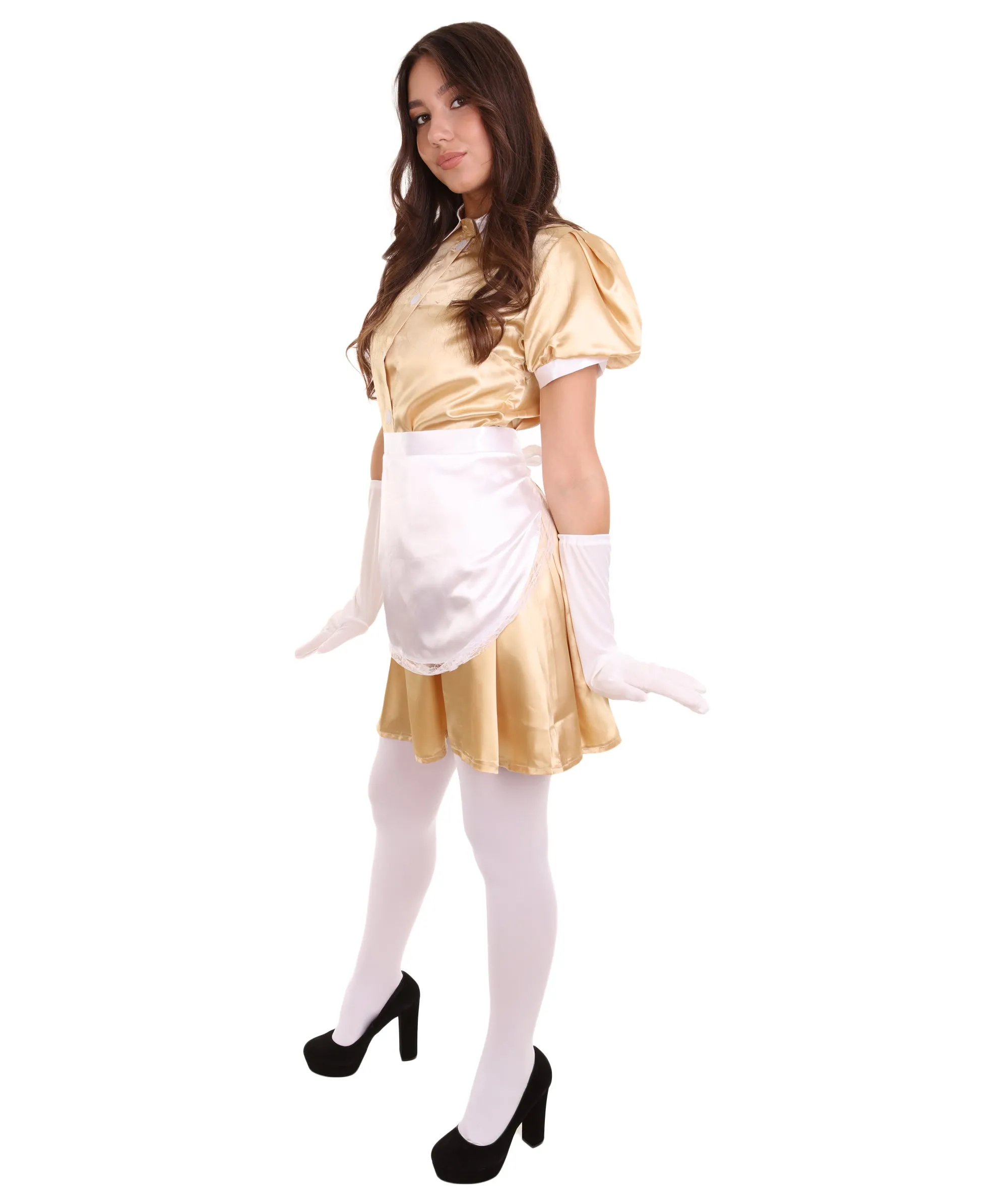 Adult Women's French Apron Maid Dress Uniform Costume | Gold Cosplay Costume