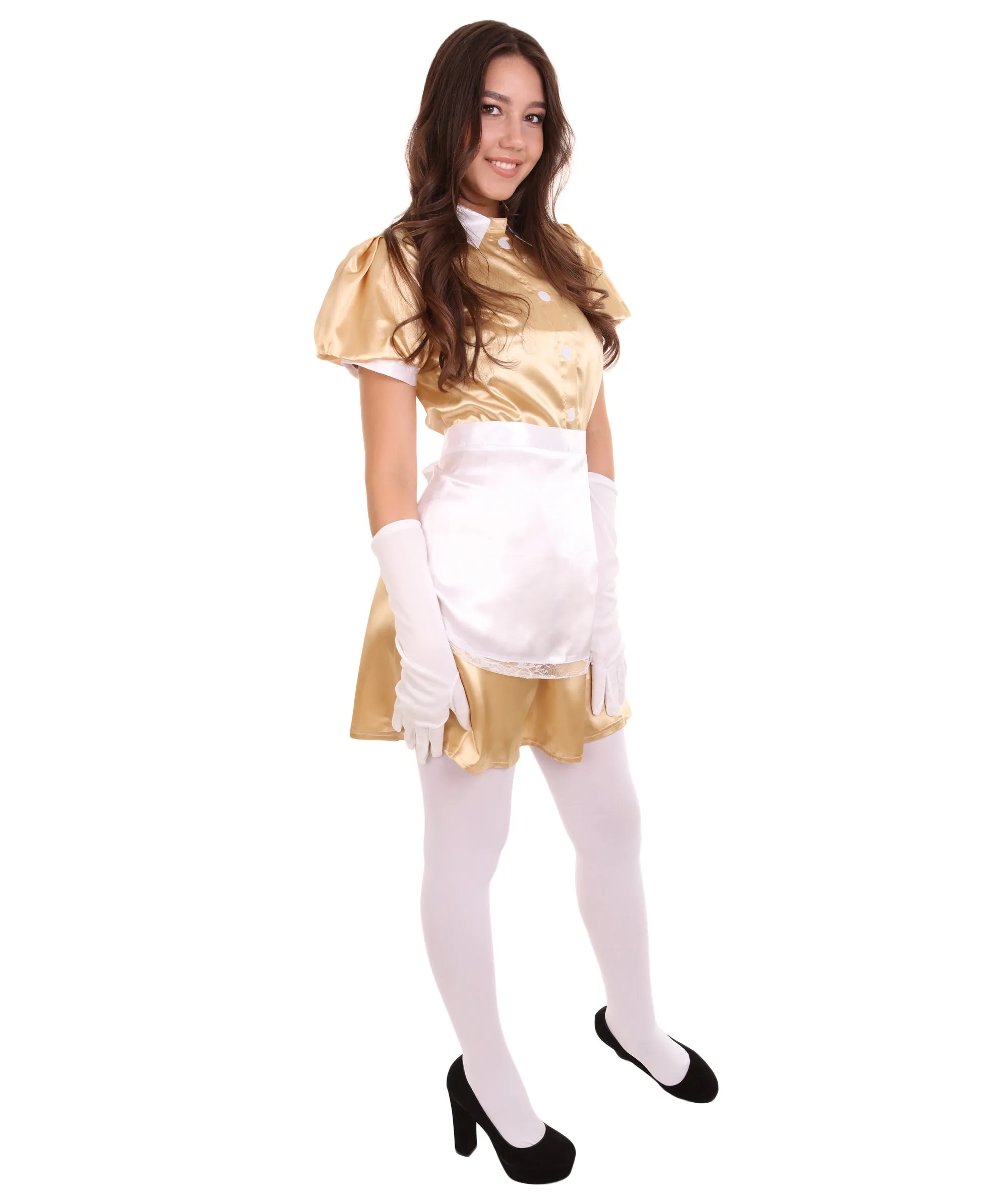 Adult Women's French Apron Maid Dress Uniform Costume | Gold Cosplay Costume