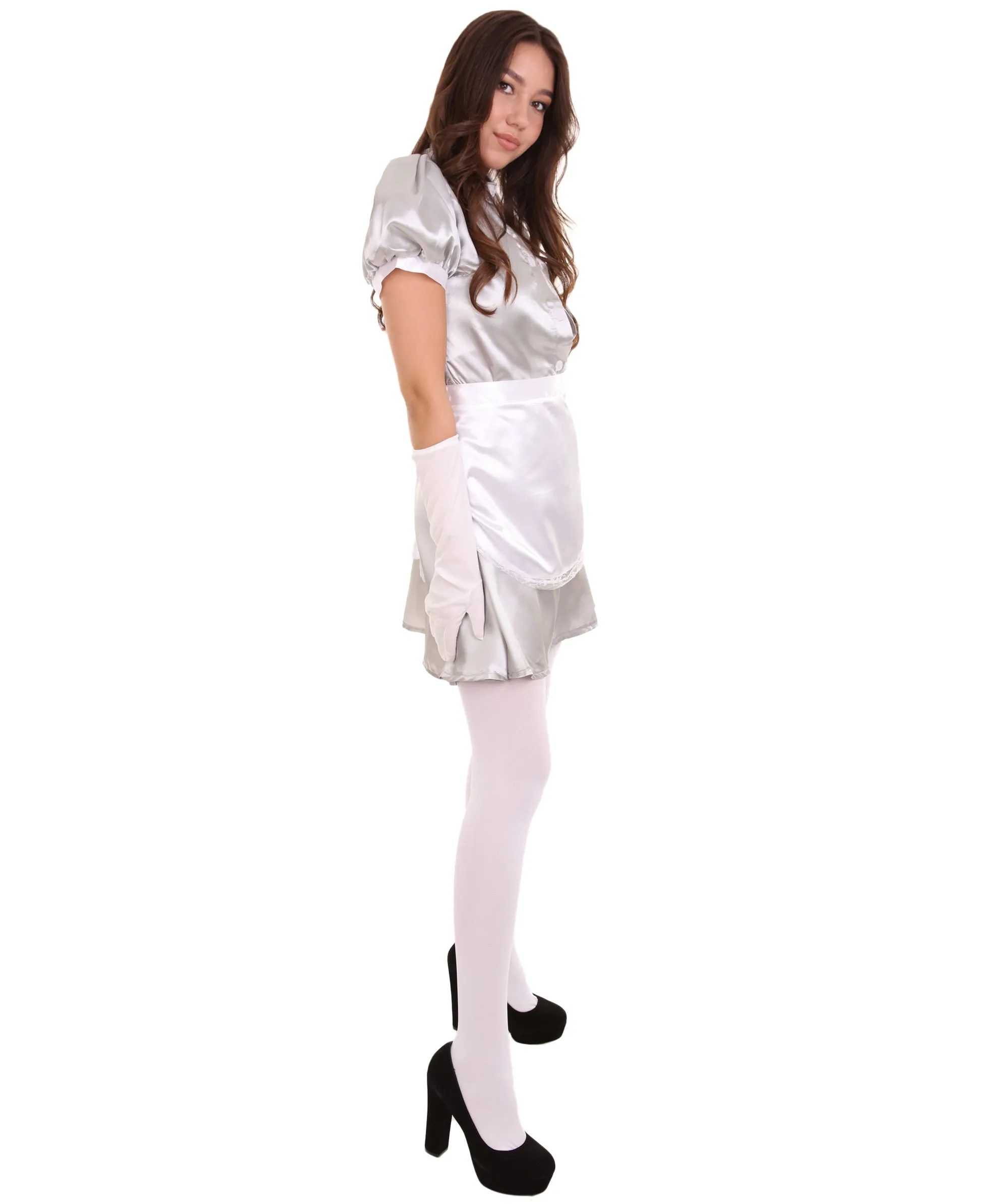 Adult Women's French Apron Maid Uniform Costume | Silver Cosplay Costume