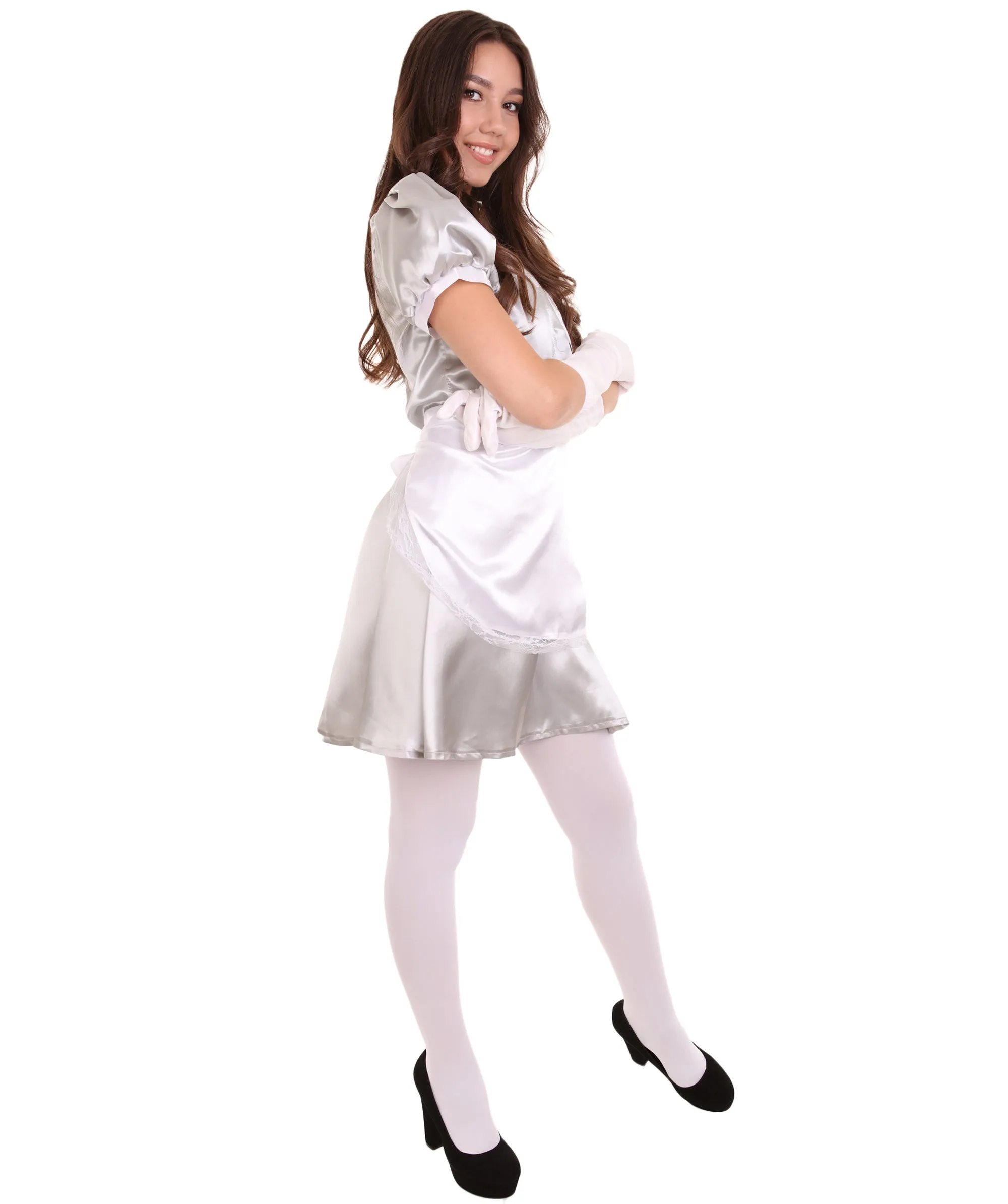 Adult Women's French Apron Maid Uniform Costume | Silver Cosplay Costume