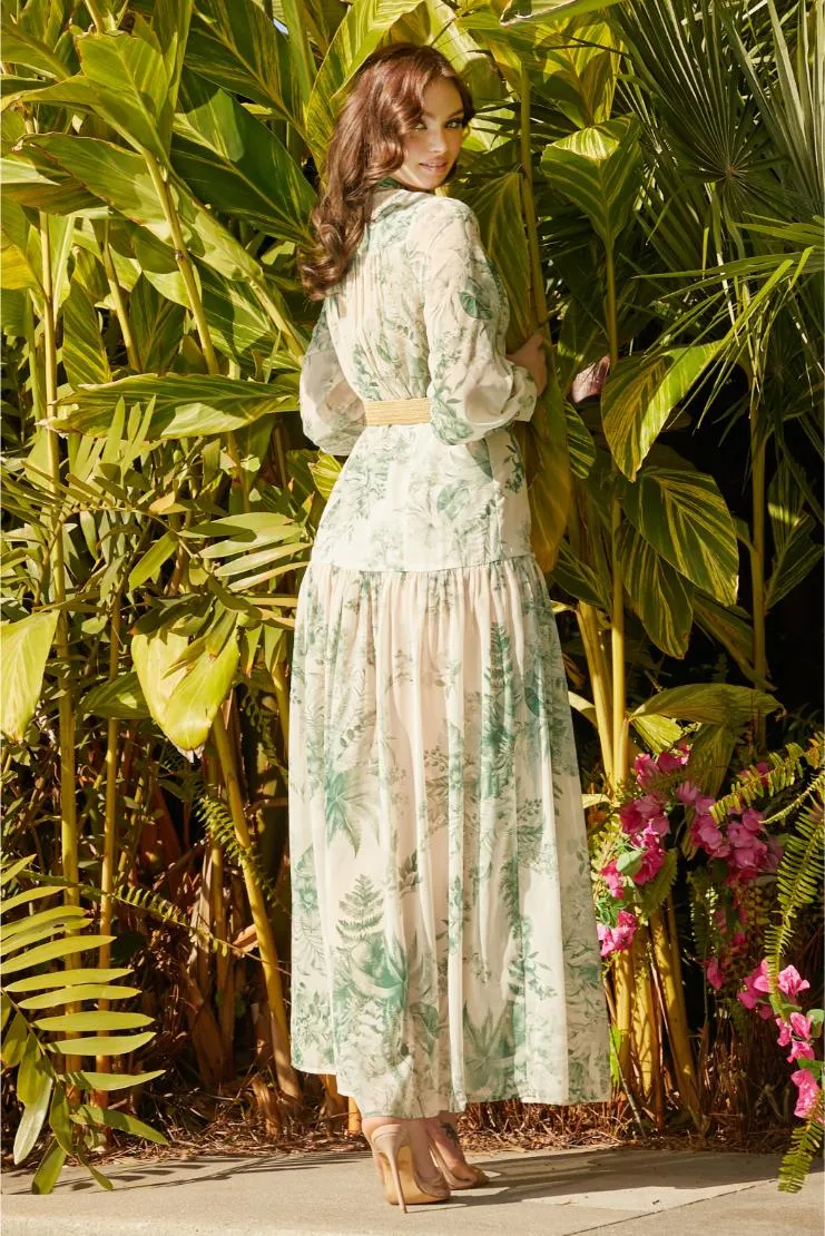 Alara Elegance Maxi Dress - Green Leaf Print