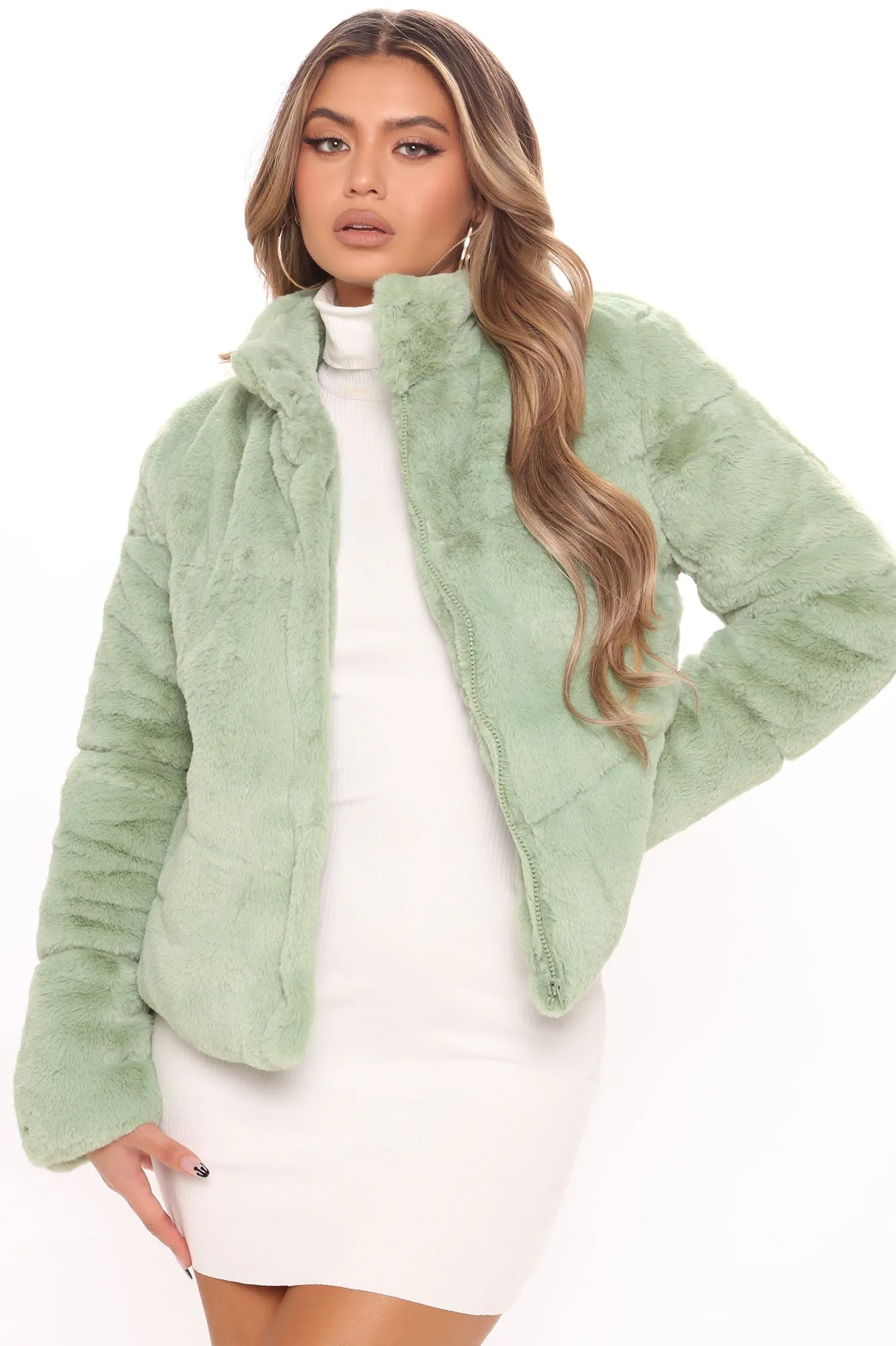 All Fur It Faux Fur Jacket - Sage