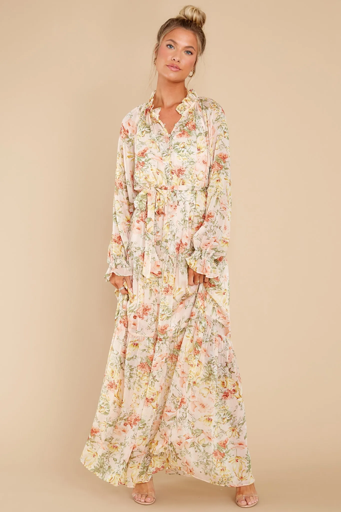 All In Peach Floral Print Maxi Dress