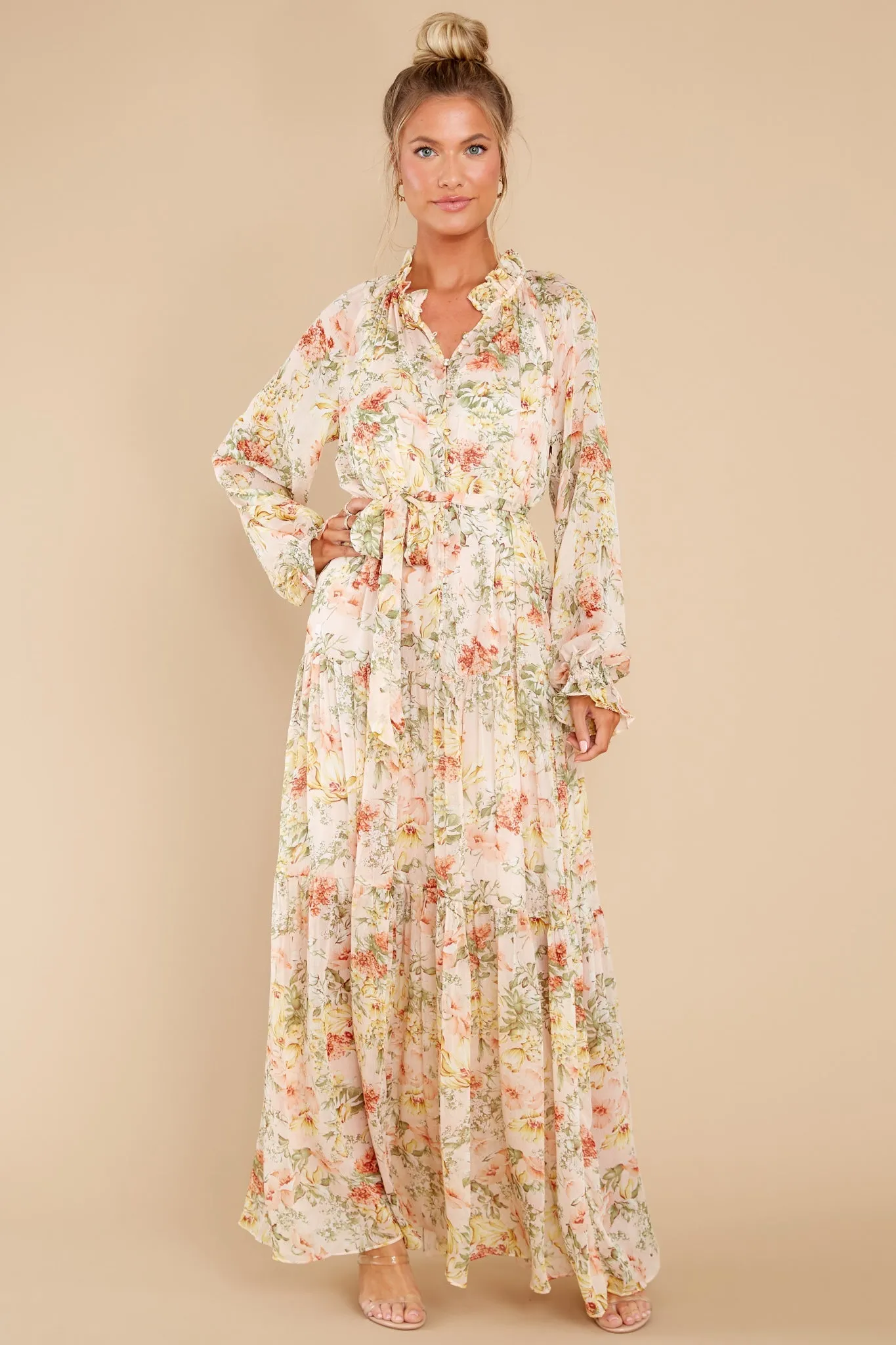 All In Peach Floral Print Maxi Dress