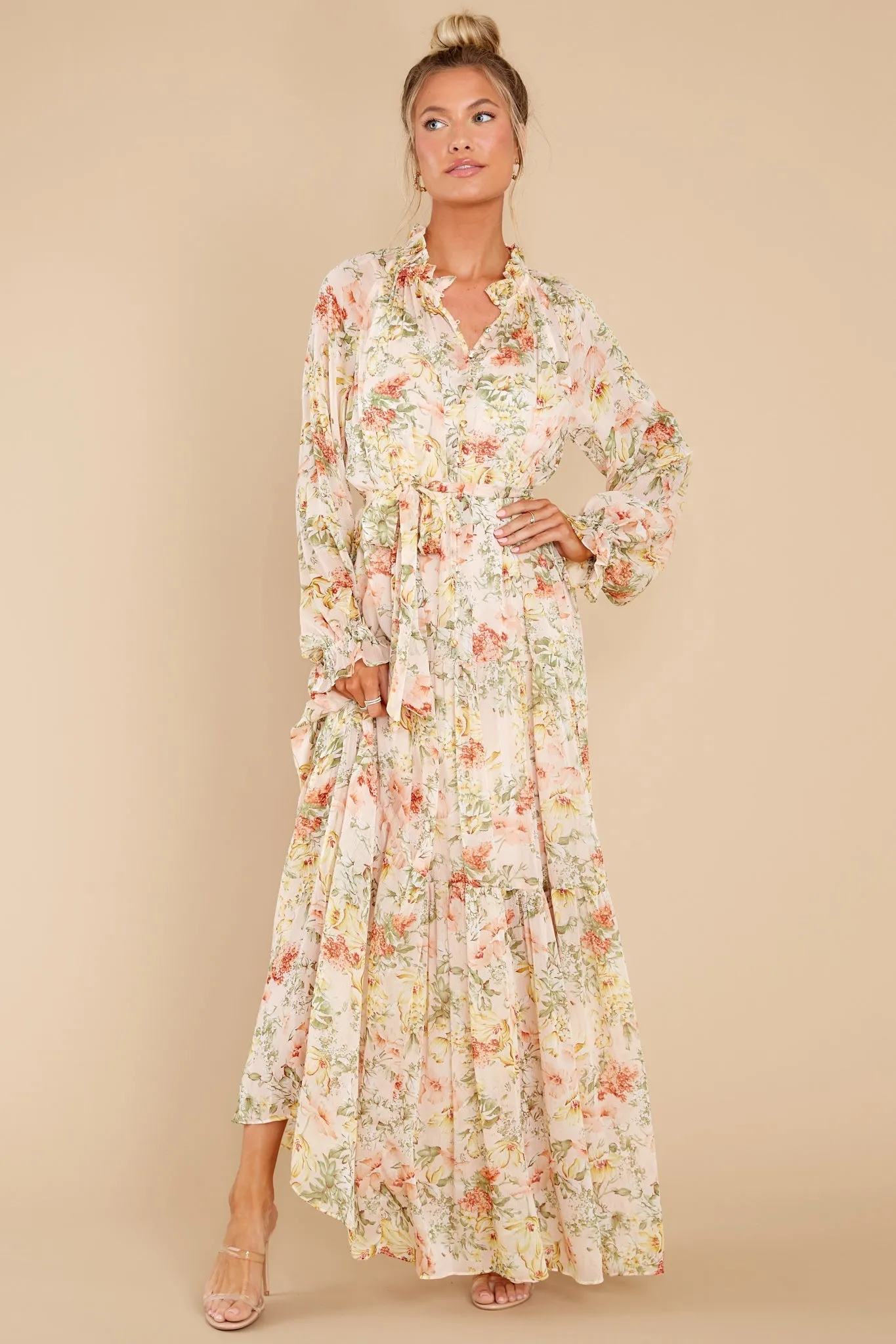 All In Peach Floral Print Maxi Dress