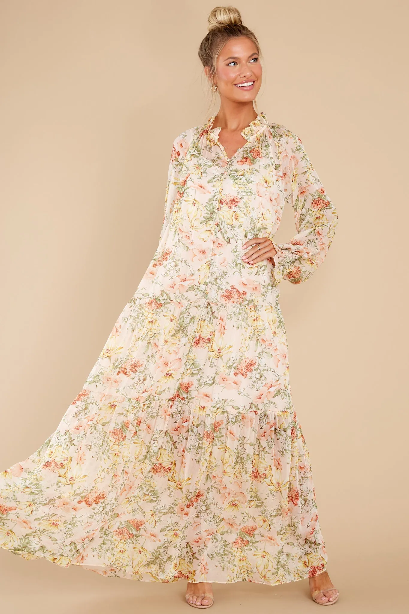 All In Peach Floral Print Maxi Dress