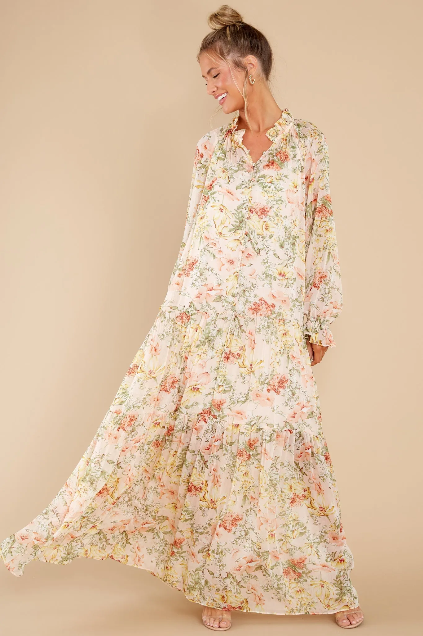 All In Peach Floral Print Maxi Dress