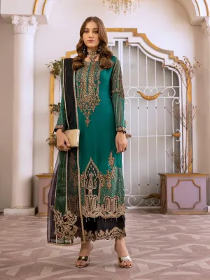 Ally's Green Chiffon Embroidered 3-Piece Suit (AL-3651)