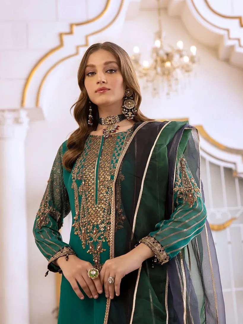 Ally's Green Chiffon Embroidered 3-Piece Suit (AL-3651)