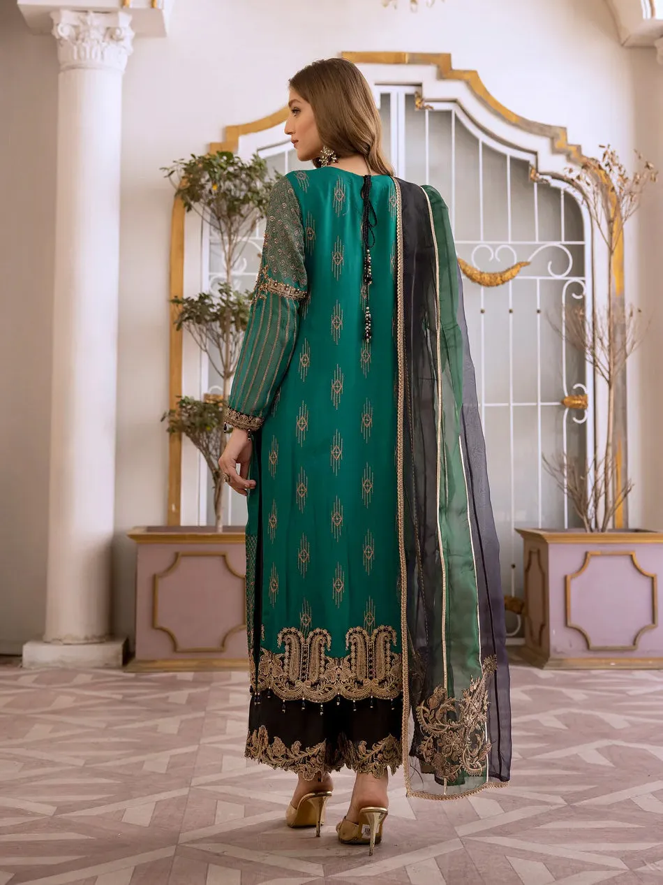 Ally's Green Chiffon Embroidered 3-Piece Suit (AL-3651)