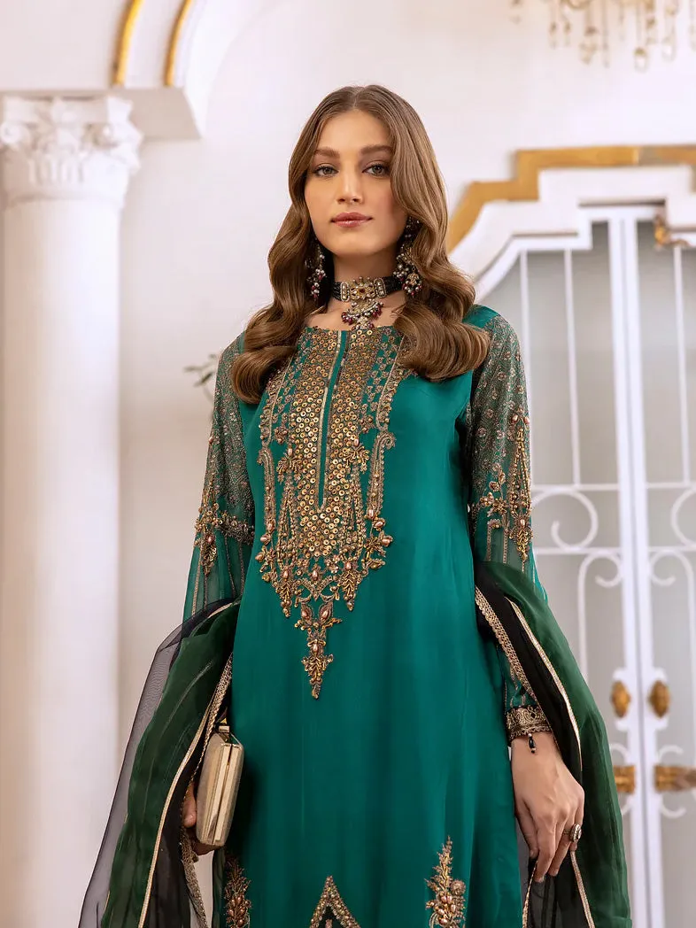 Ally's Green Chiffon Embroidered 3-Piece Suit (AL-3651)