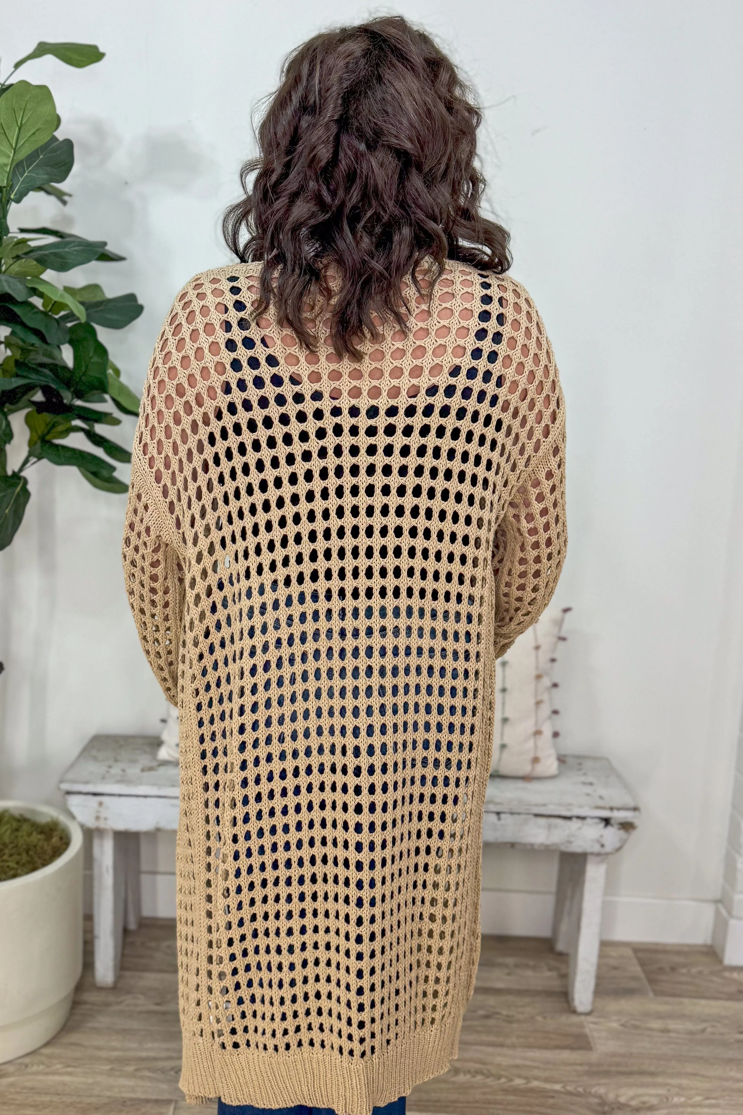 Almond Enya Long Crochet Cardigan