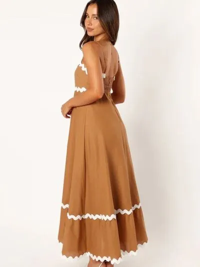 Amalfi Spaghetti Strap A-Line Maxi Dress with Contrast RicRac Trim | 4 Colors | Poundton