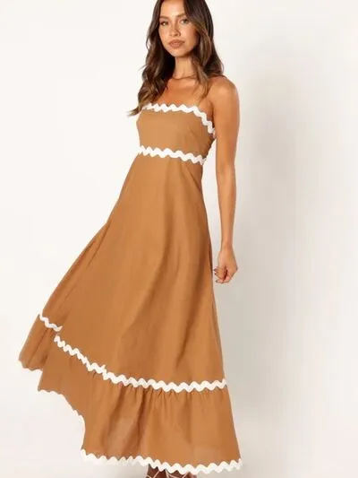 Amalfi Spaghetti Strap A-Line Maxi Dress with Contrast RicRac Trim | 4 Colors | Poundton