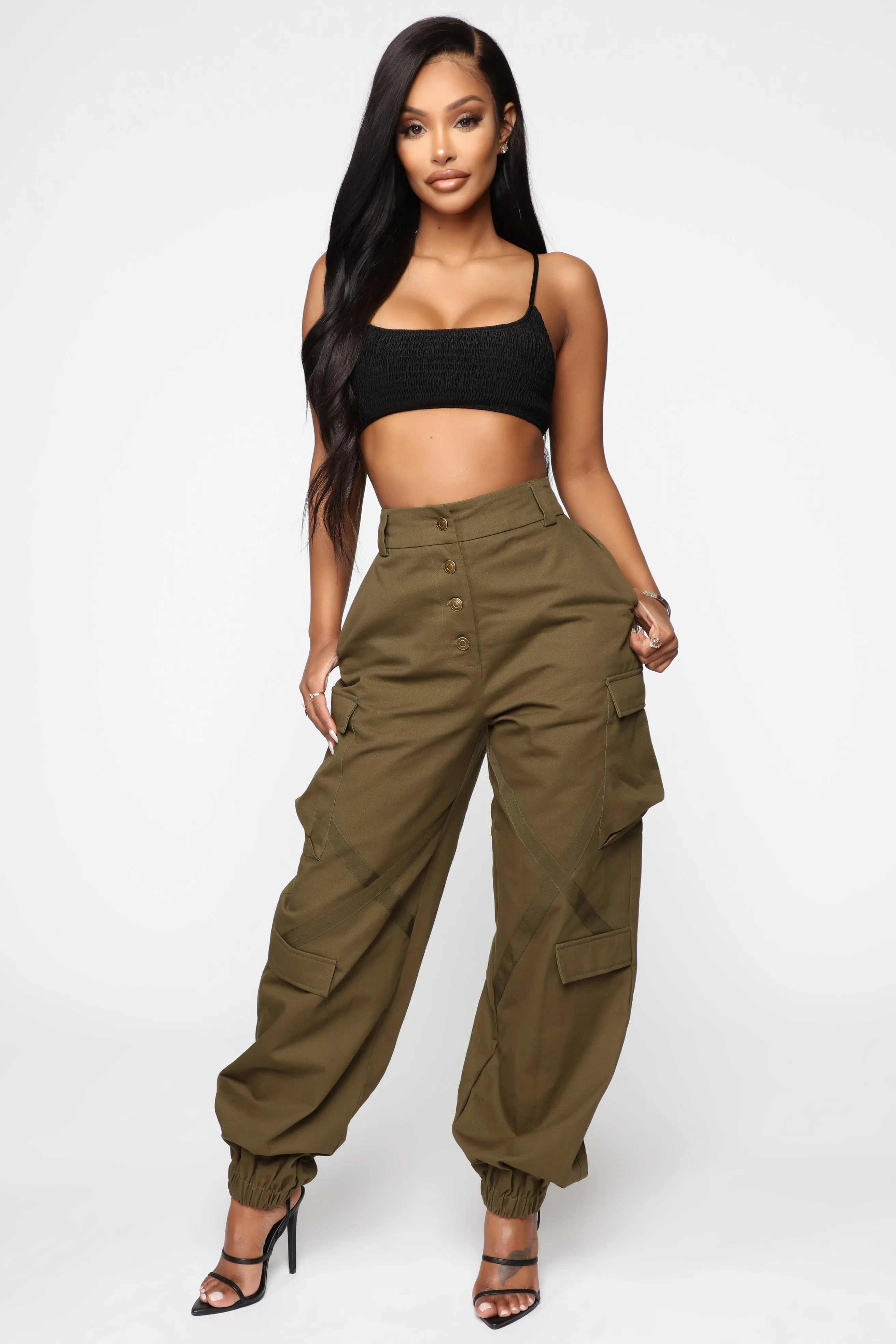 Amelia Oversized Cargo Pants - Olive