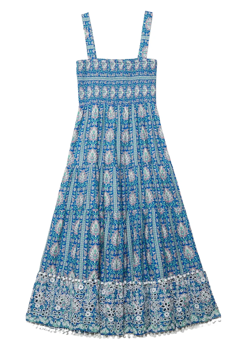 'Aria' Smocked Square-Neck Tassel Dress