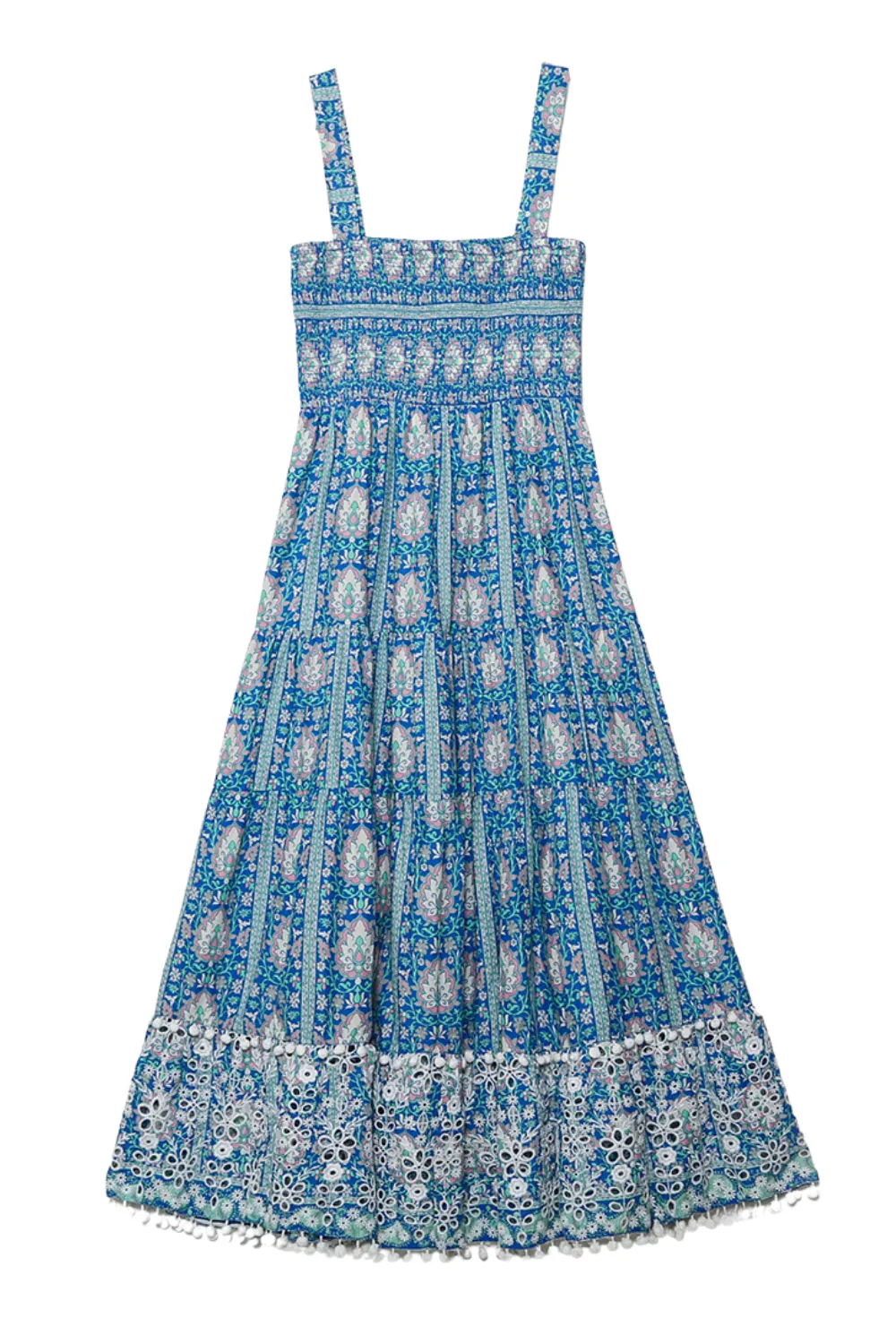 'Aria' Smocked Square-Neck Tassel Dress