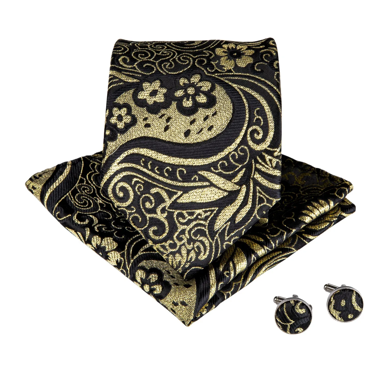 Attractive  Men's Black Yellow floral Tie Set