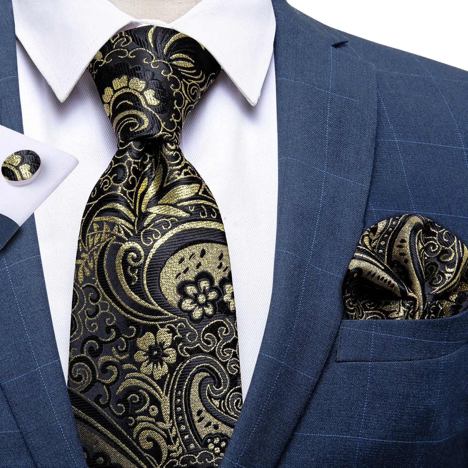 Attractive  Men's Black Yellow floral Tie Set