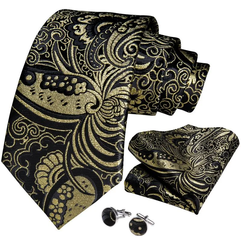 Attractive  Men's Black Yellow floral Tie Set