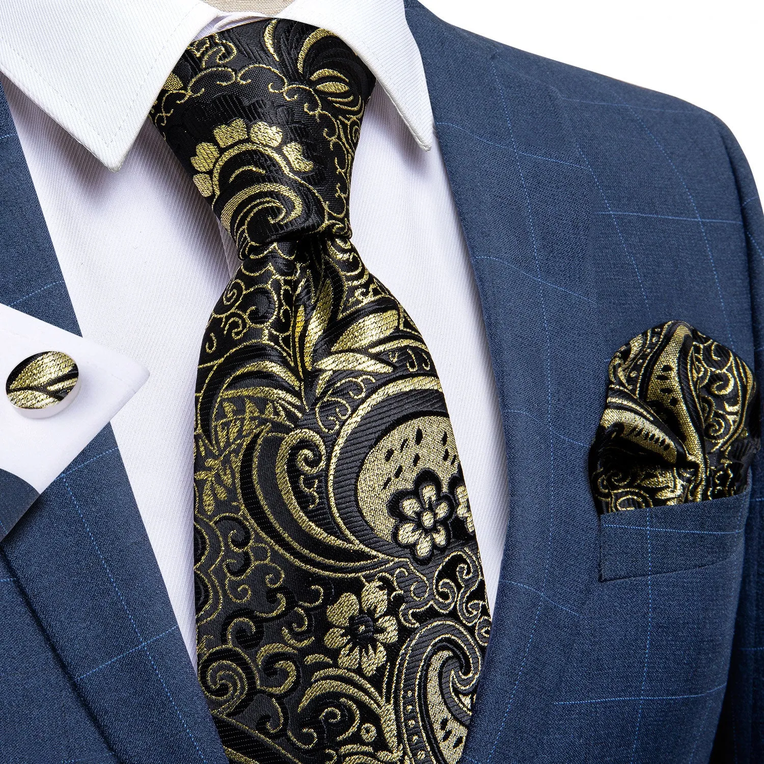 Attractive  Men's Black Yellow floral Tie Set