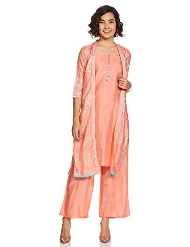 Aurelia Womens Round Neck Printed Layered Kurta And Palazzo Set (Orange_XX-Large)