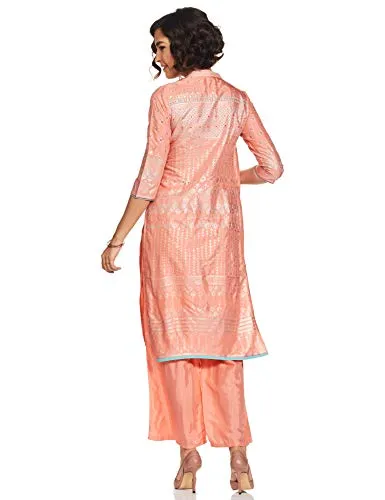 Aurelia Womens Round Neck Printed Layered Kurta And Palazzo Set (Orange_XX-Large)