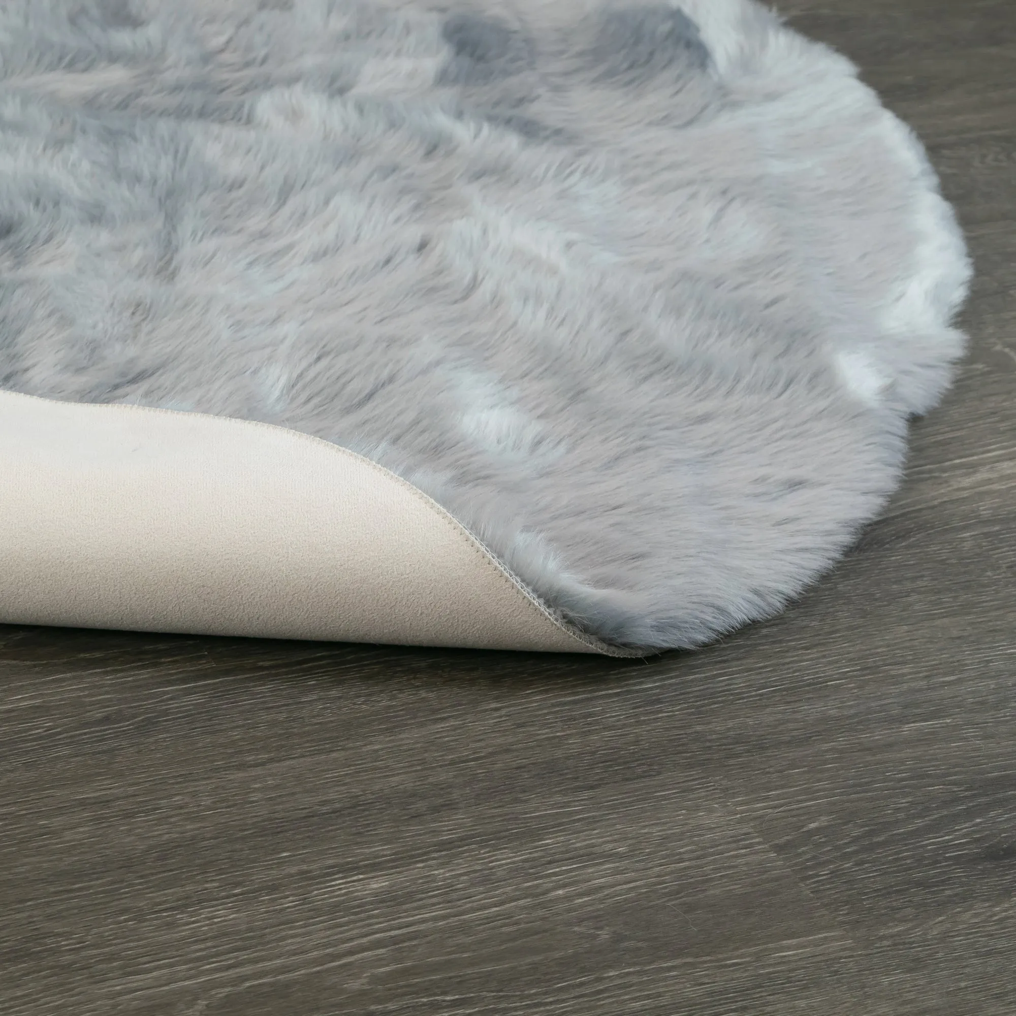 Aurora Grey Round Faux Fur Area Rug 4 Foot Wide