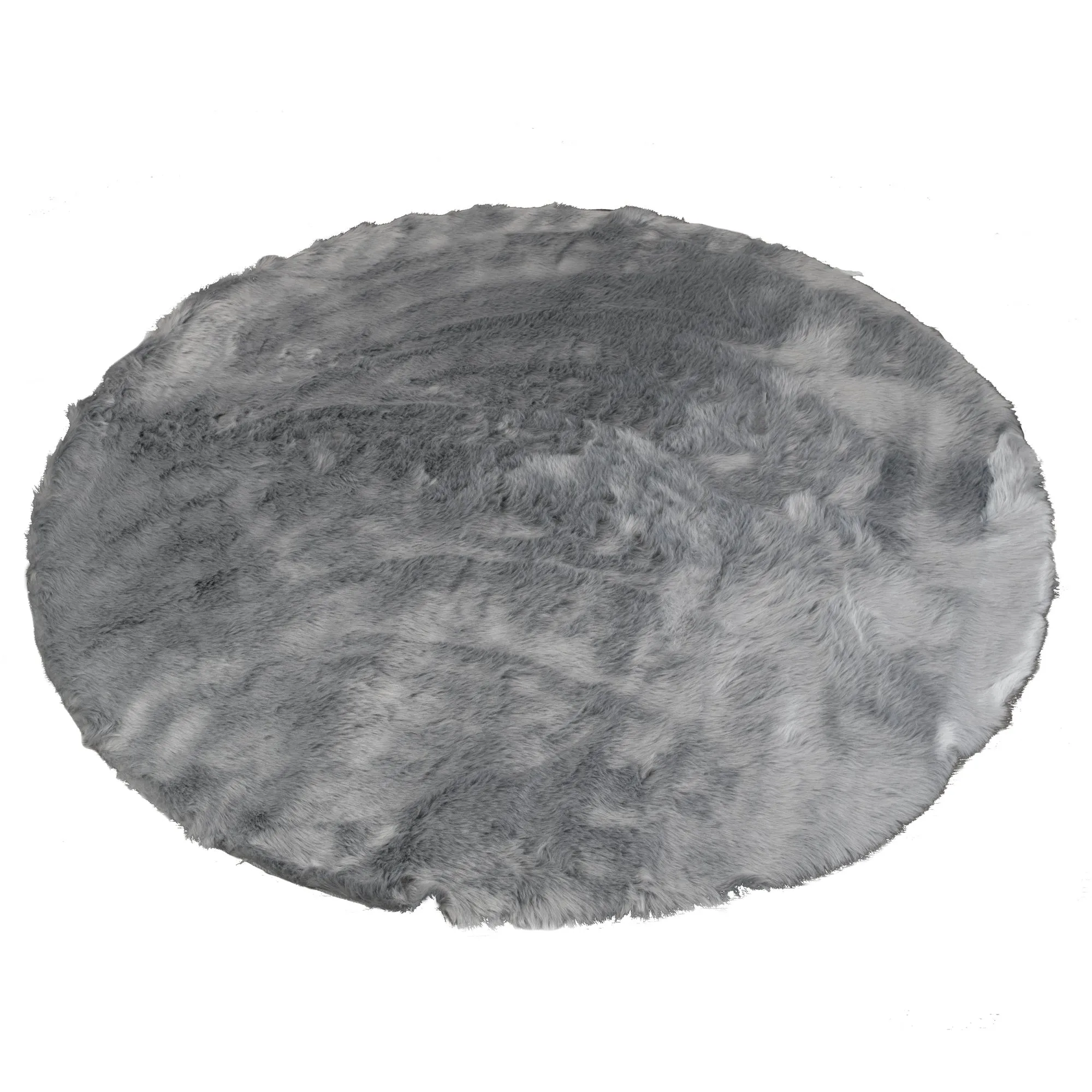 Aurora Grey Round Faux Fur Area Rug 4 Foot Wide