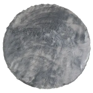 Aurora Grey Round Faux Fur Area Rug 4 Foot Wide