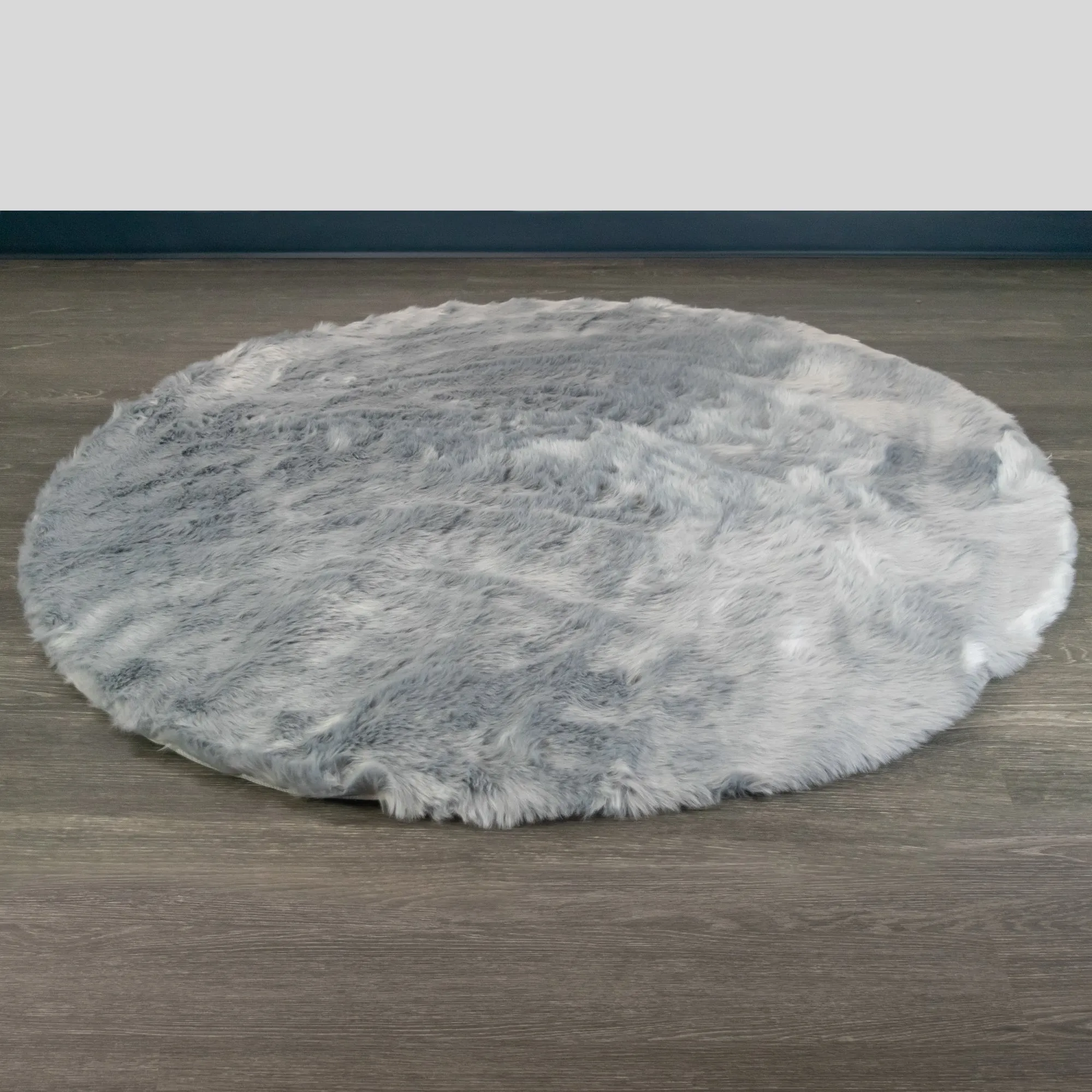 Aurora Grey Round Faux Fur Area Rug 4 Foot Wide