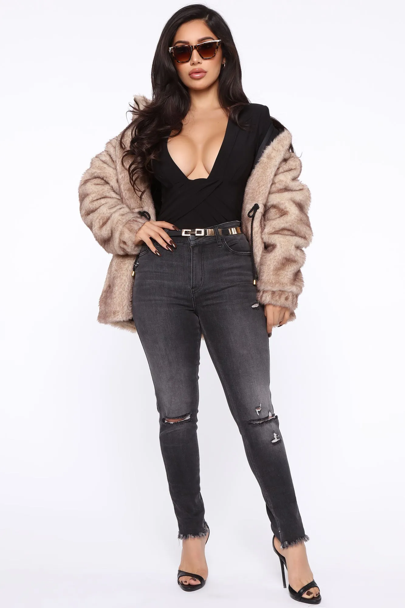 Bear Hugs Only Faux Fur Jacket - Brown