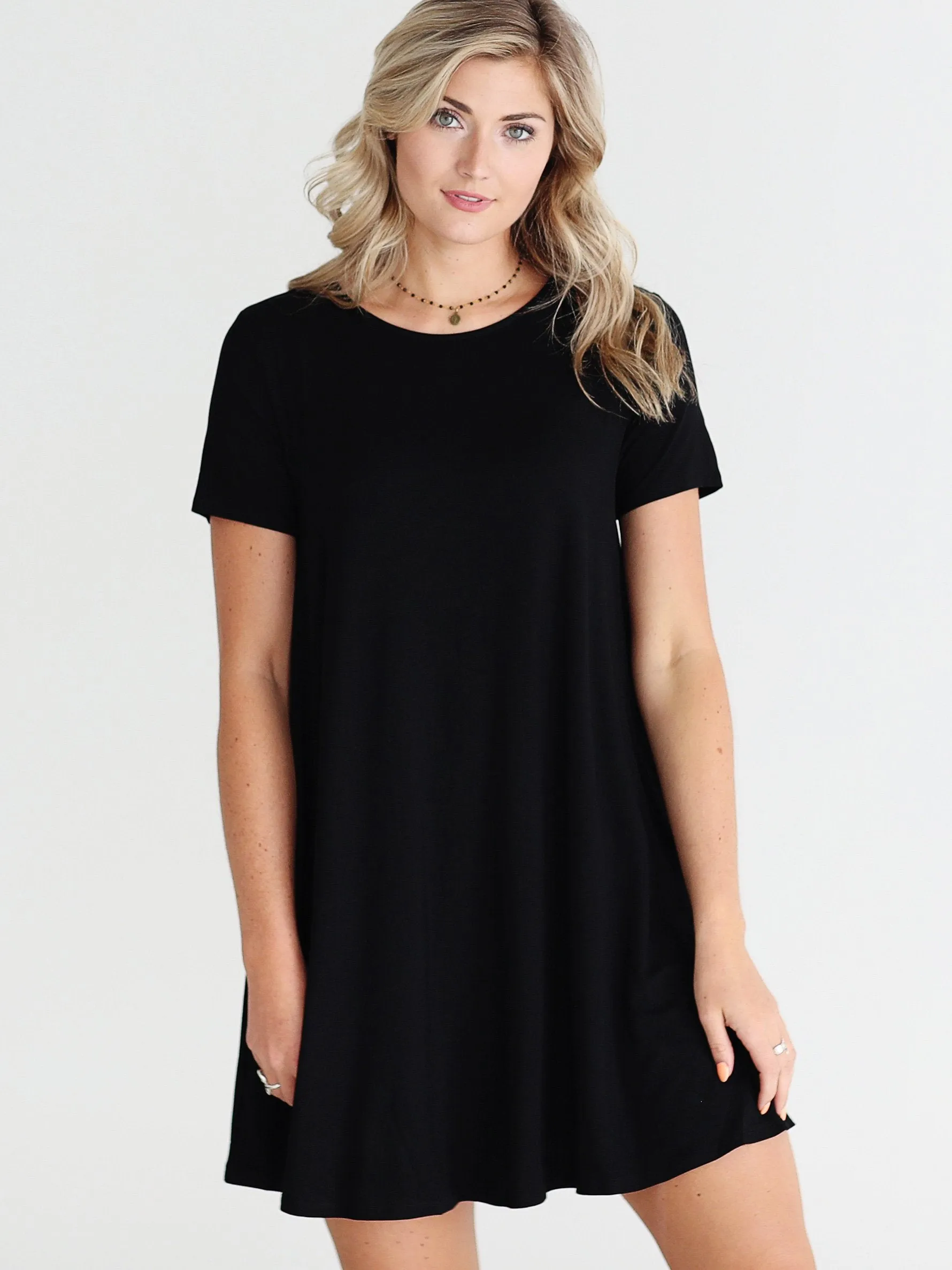 Black DLMN Short Sleeve Pocket Swing Dress