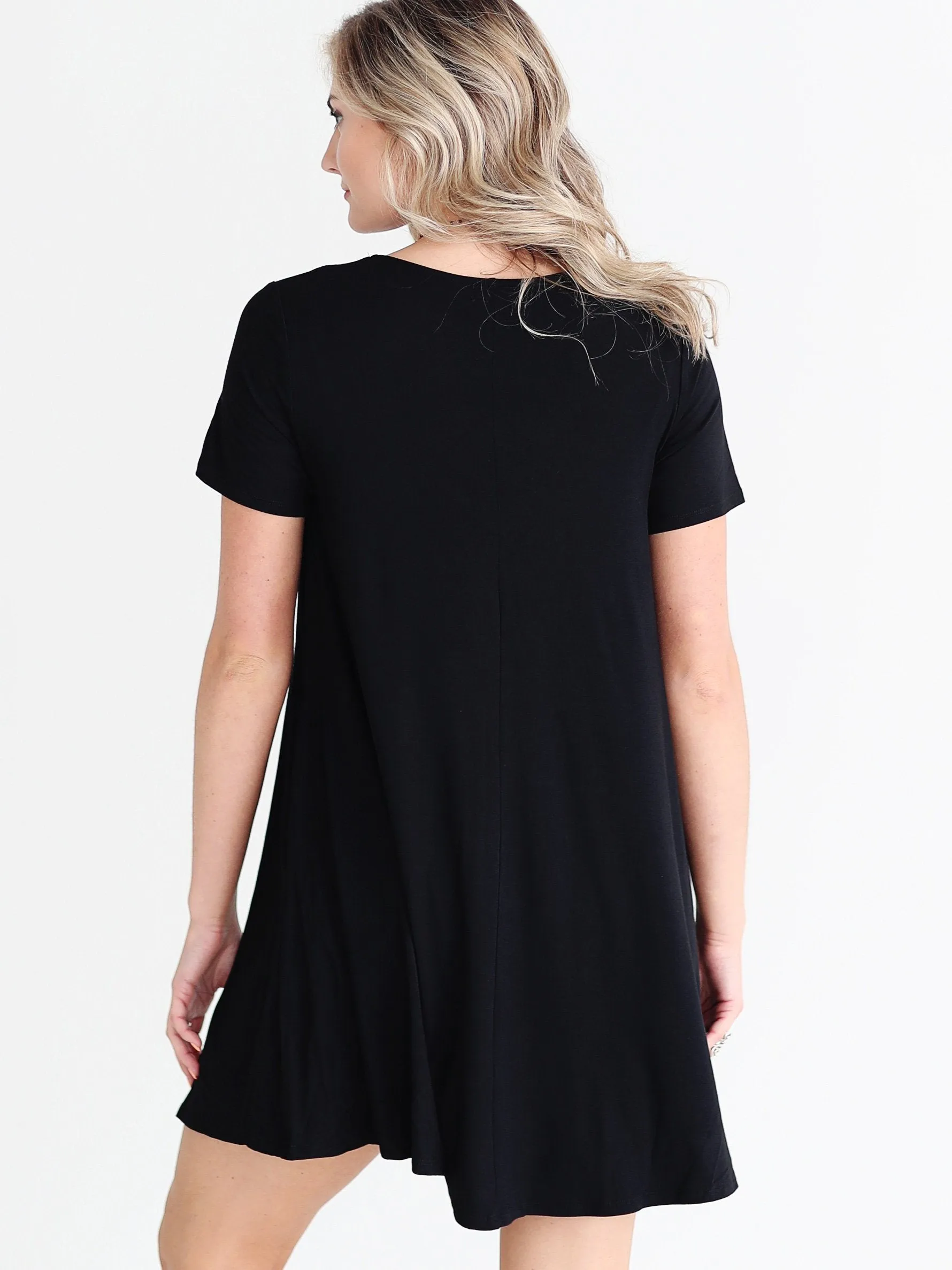 Black DLMN Short Sleeve Pocket Swing Dress