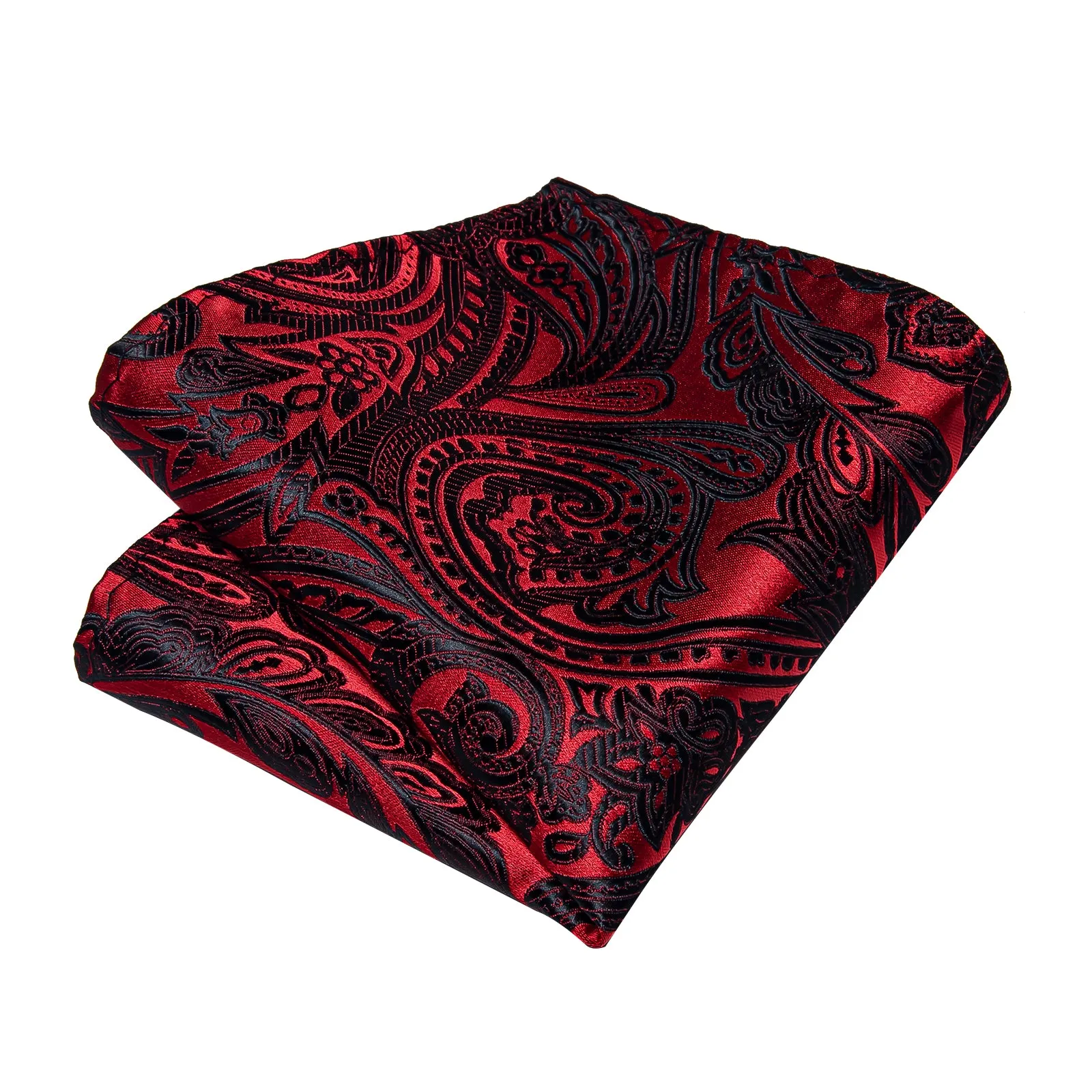 Black Red Floral Silk Bowtie Pocket Square Cufflinks Set