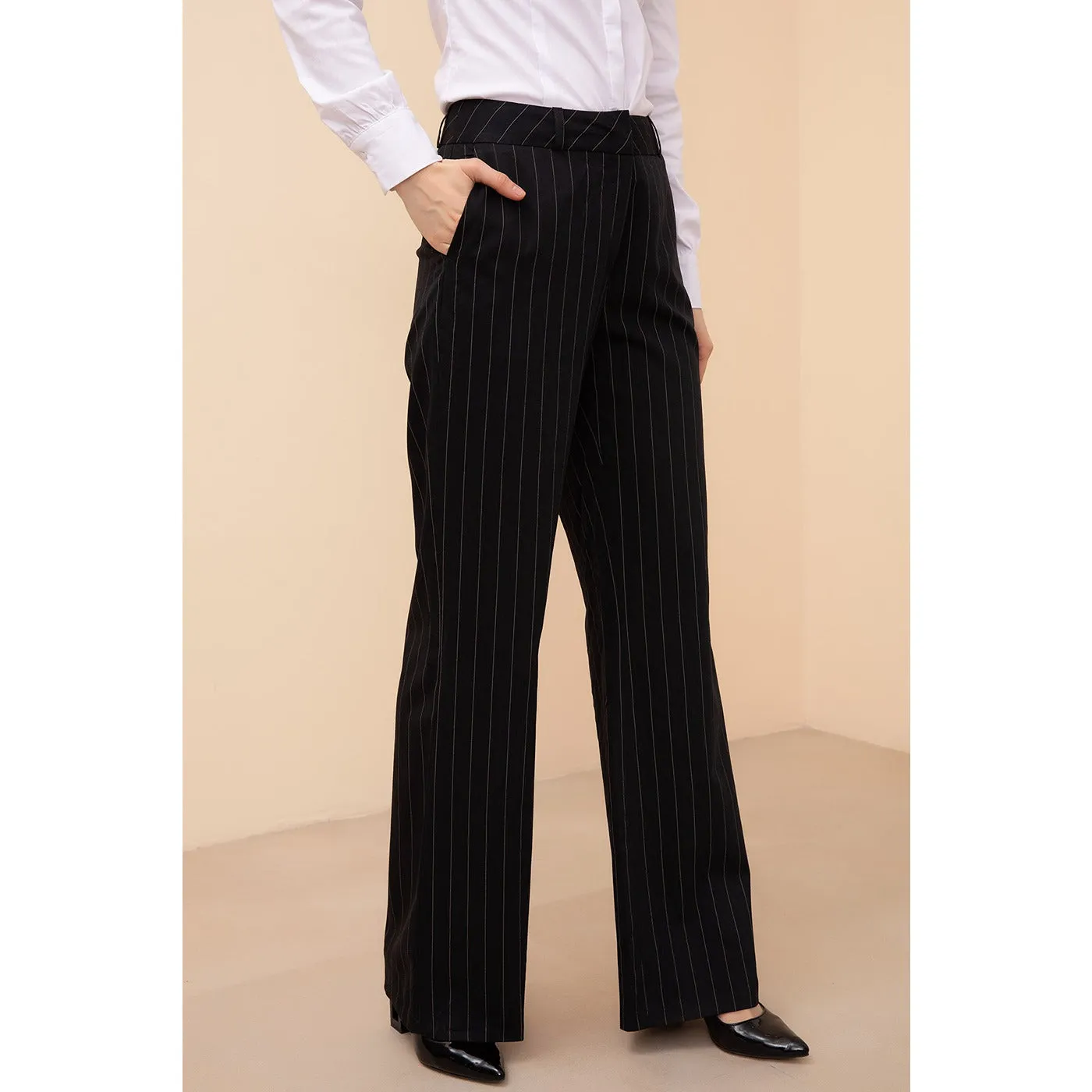 Black Striped Palazzo Fabric Trousers