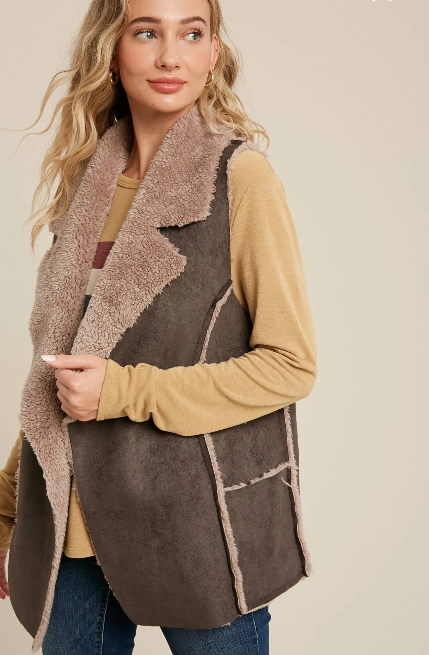 Bluivy Shearling Faux Fur Suede Vest