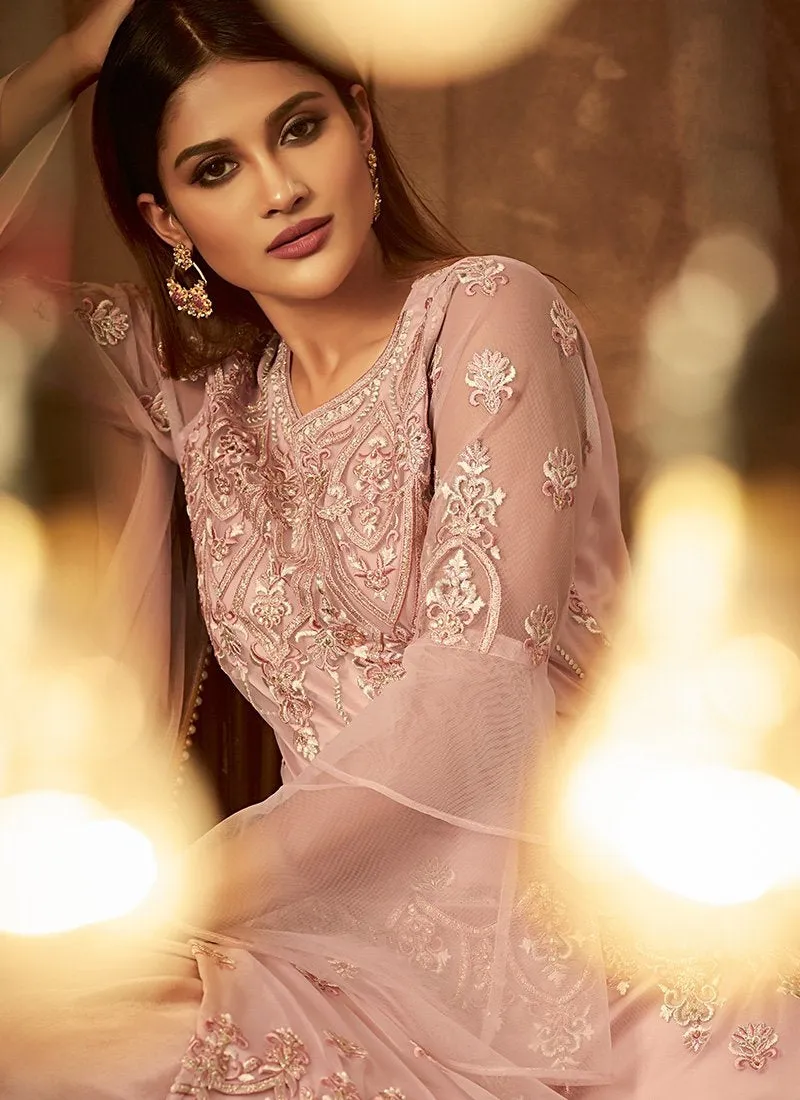 Blush Pink Traditional Embroidered Palazzo Pant Suit