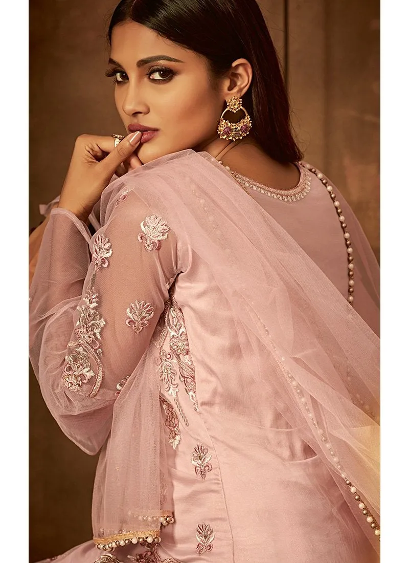 Blush Pink Traditional Embroidered Palazzo Pant Suit