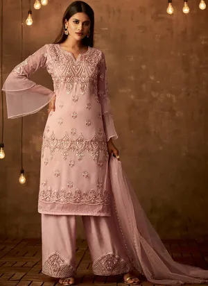 Blush Pink Traditional Embroidered Palazzo Pant Suit