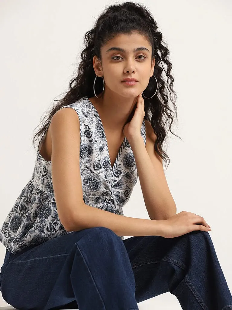 Bombay Paisley White Paisley Printed Cotton Top