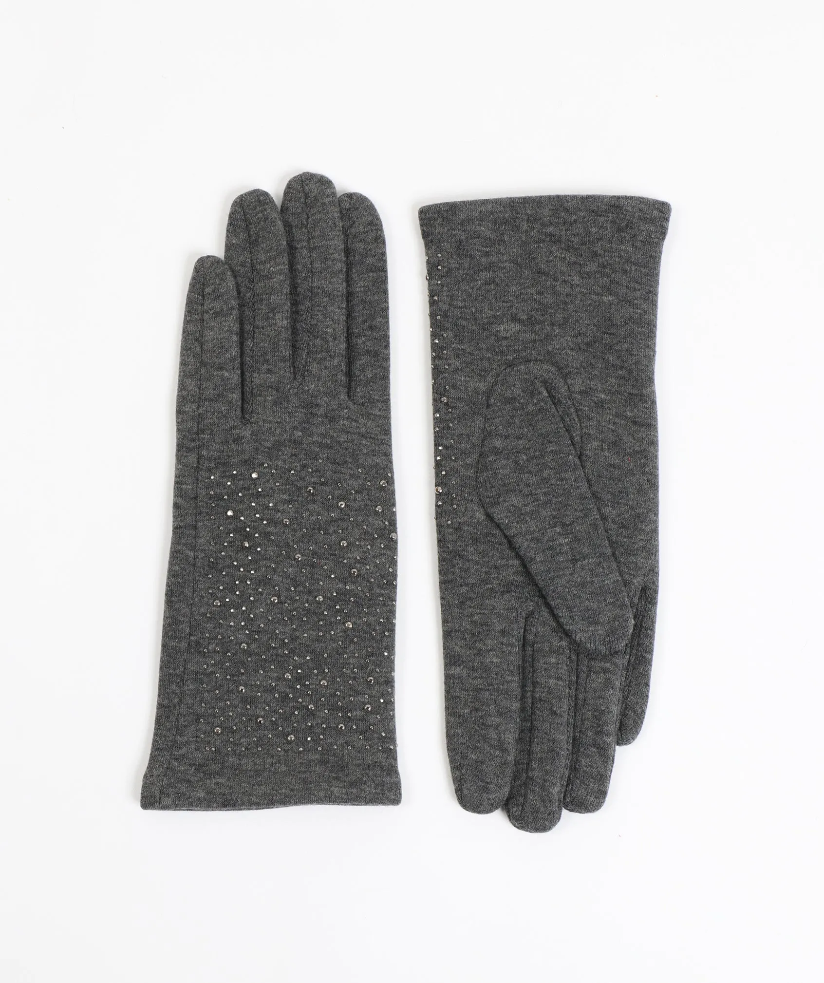 Charcoal Grey Embellished Suede Gloves