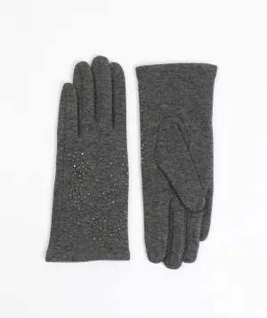 Charcoal Grey Embellished Suede Gloves