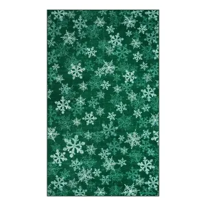 Christmas Frosted Snowflake Green Area Rug