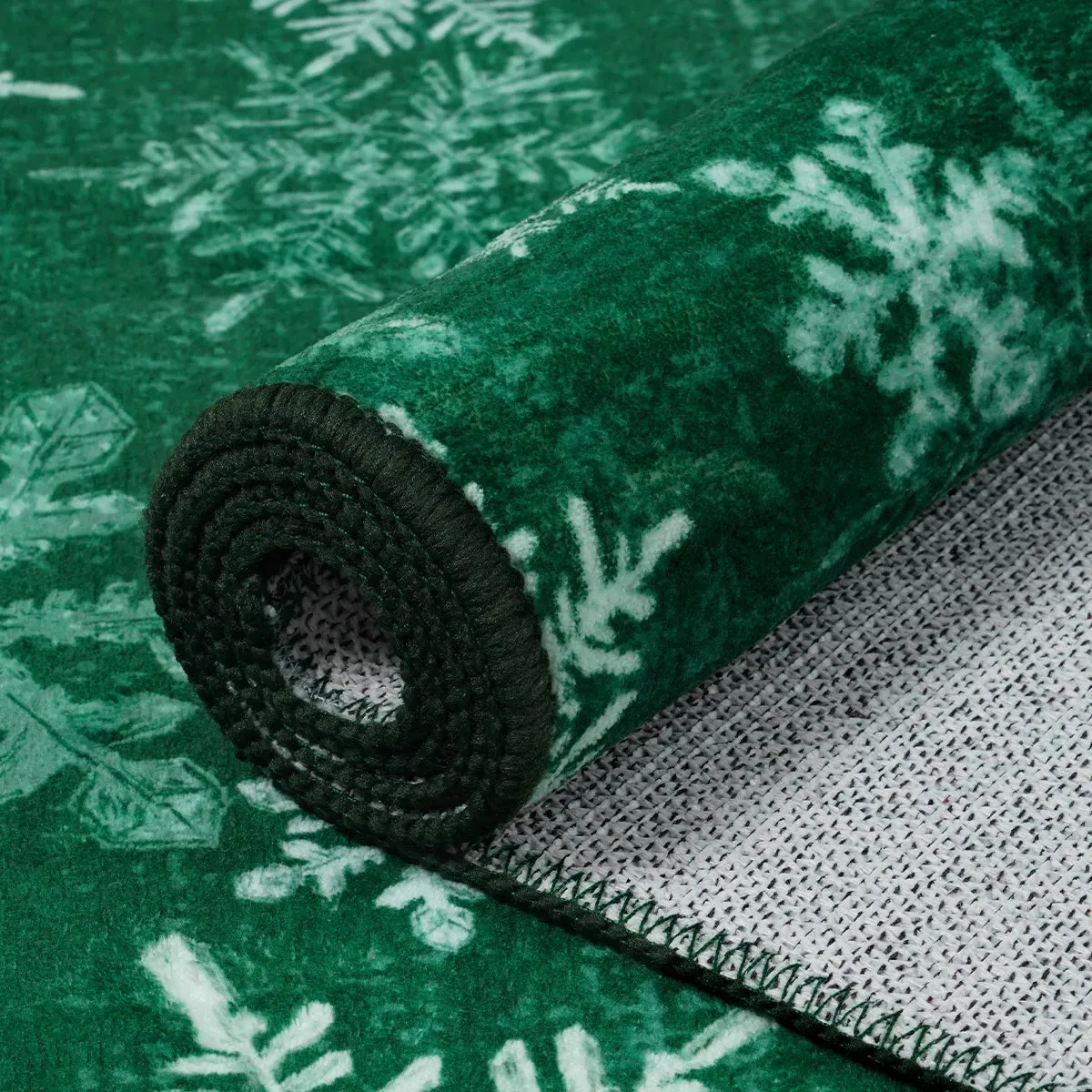 Christmas Frosted Snowflake Green Area Rug