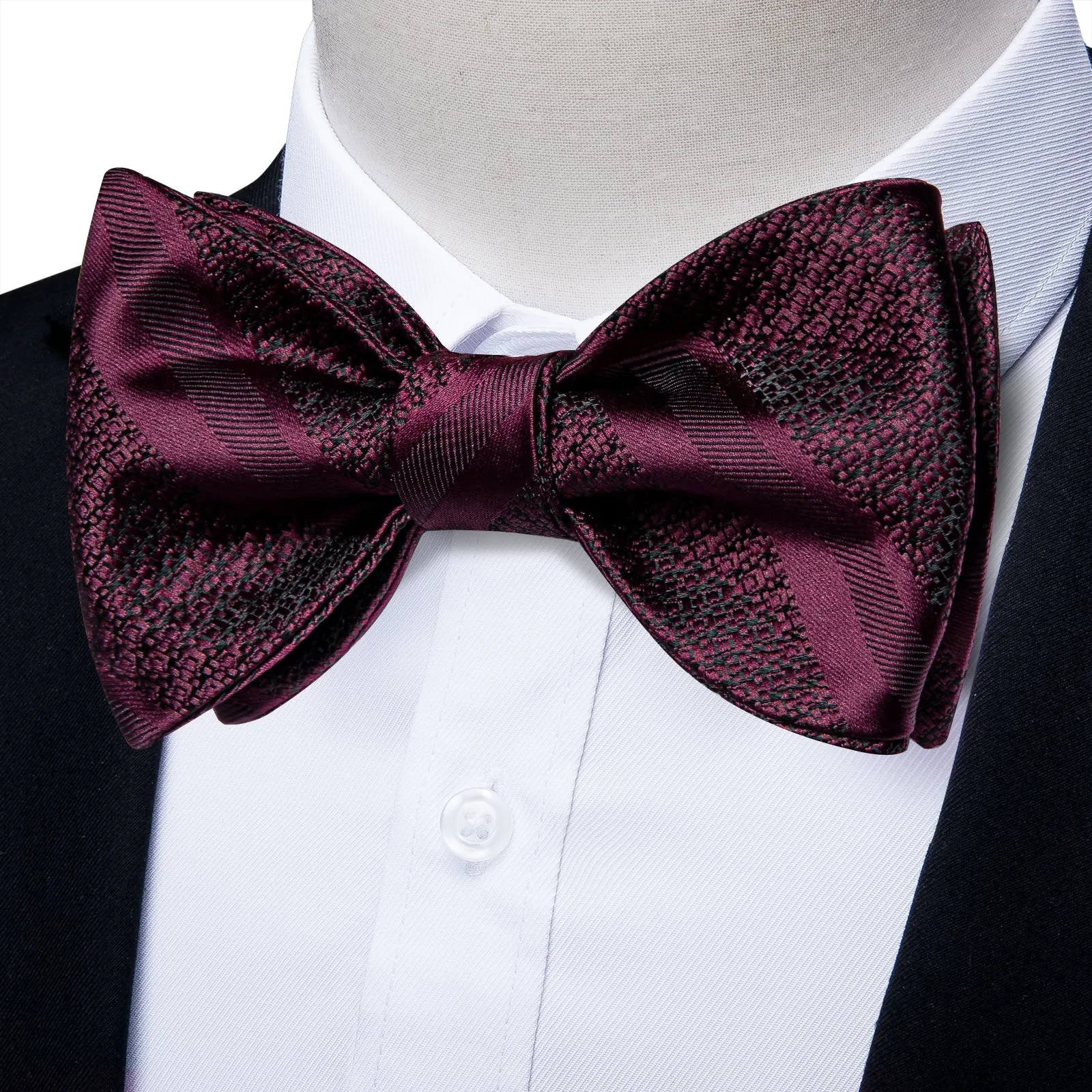 Claret Solid Silk Bowtie Pocket Square Cufflinks Set